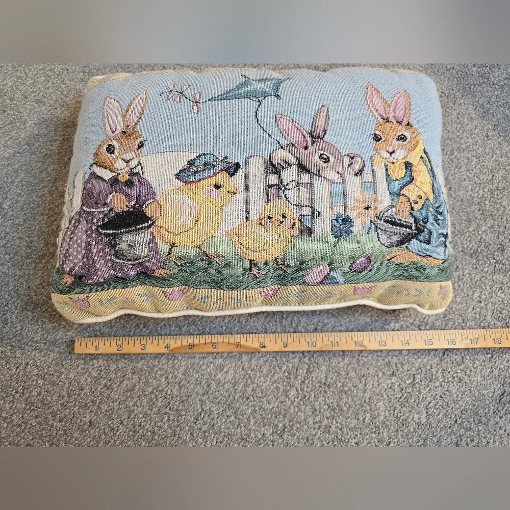 Vintage Easter Tapestry Bunny Pastel Accent Pillow